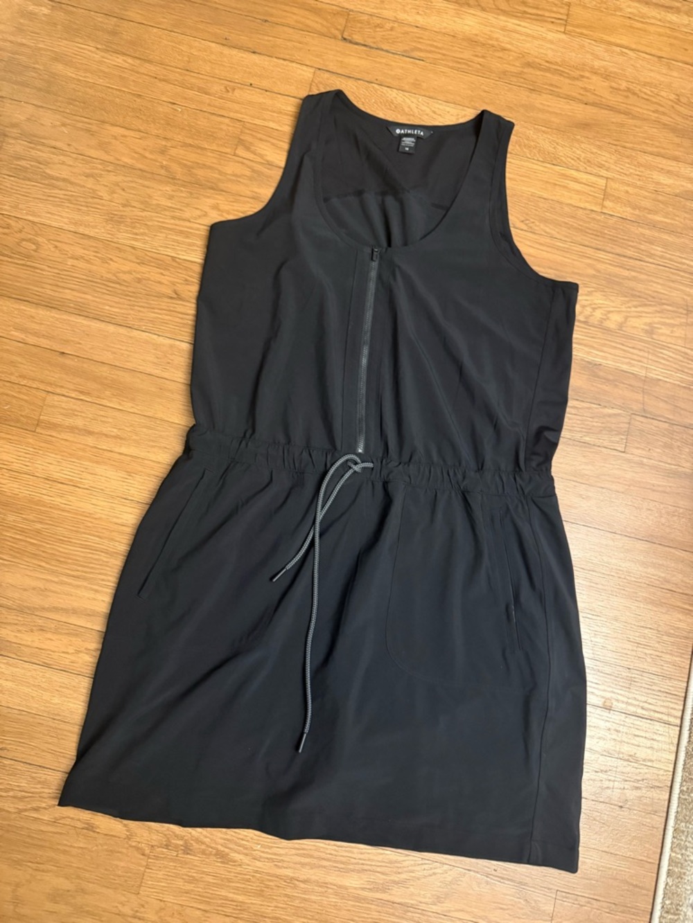 Athleta Black Zip-Front Drawstring Tank Dress